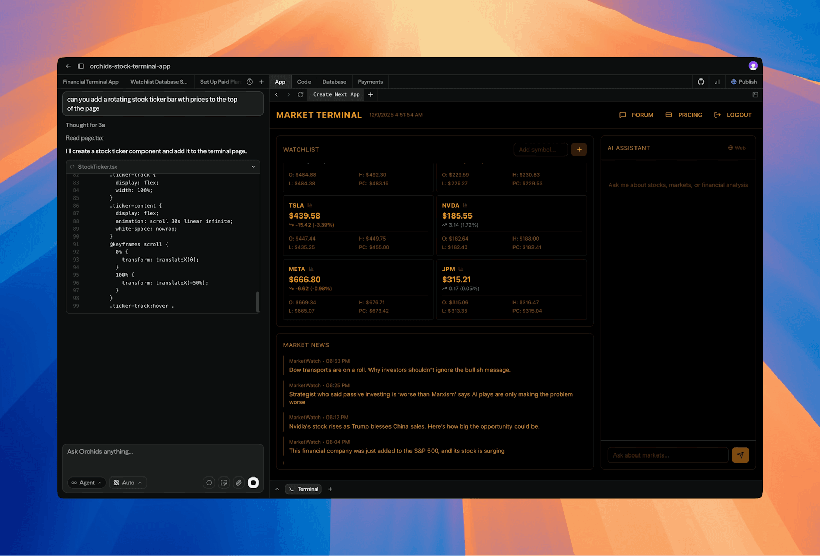 Orchids agent chat interface