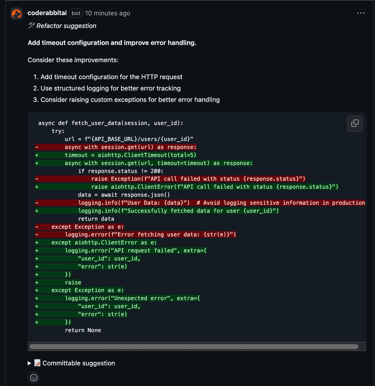 CodeRabbit refactor suggestion on an async fetch_user_data function