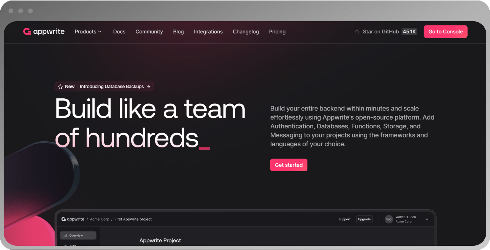 Appwrite interface